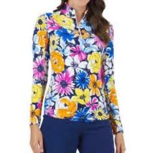 IBKUL Medeline Floral Multicolor Long Sleeve Mock Neck Golf Pickleball Top Sz XS